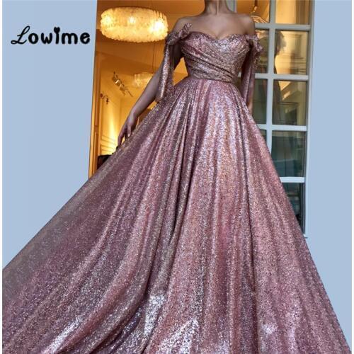Sequined Evening Dress Shiny Long Prom Dresses Arabic Women Party Gown 2018 Vestidos Abendkleider Off The Shoulder Evening Dress