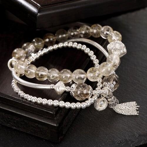 Natural crystal bracelet with tassel beads bracelet handmade charm bracelet for women bangles with 925 sterling silver jewelry