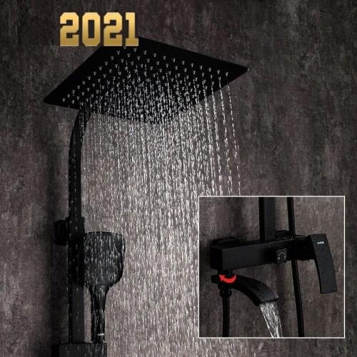 Black faucet bathroom Shower hot and cold water mixer Brass faucets Bathtub waterfall shower system faucet mixer black