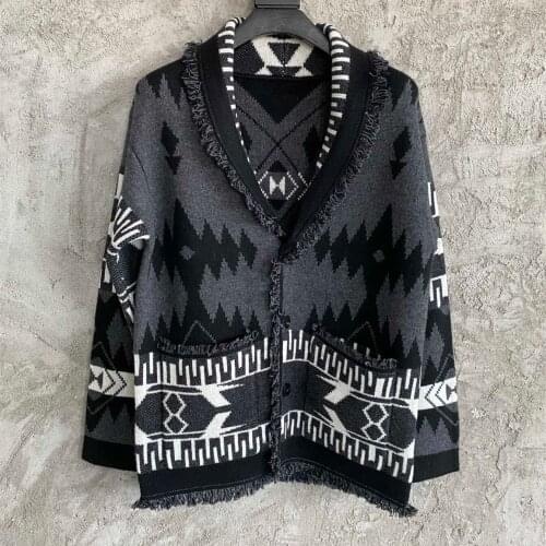 Spring Autumn Chic Men/Womens Cashmere cardigans High quality tassels jacquard knitted coat C838