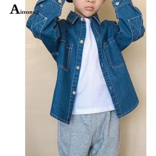 Children Fashion Top Streetwear Long Sleeve Demin Jacket Boys Blue Demin Outerwear Kids Clothing 2021 Single-breasted Coats
