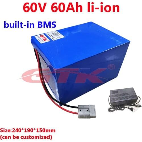 GTK 60V 60ah Lithium ion Battery with BMS for 2500W 4000W electric tricycle scooter motorcycle +10A charger