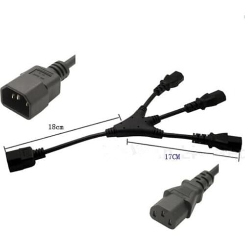 IEC 320 C14 Male to 3 x C13 Female Y Splitter Power Cable 1ft