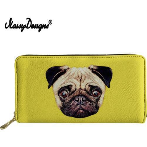 Women wallets Cute Pug Dog Animals design Zipper Wallet PU Leather Female Money Card pack Coin Purse Cartera Mujer Custom Bags