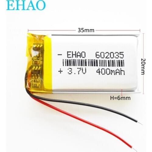 EHAO 602035 3.7V 400mAh Lithium Polymer LiPo Rechargeable Battery For Mp3 GPS bluetooth smart watch