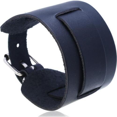 Fashion Vintage Punk Casual Black Brown Wide Genuine Leather Cuff Bracelet Simple Charm Bangle Belt Wristbands Biker Men Jewelry