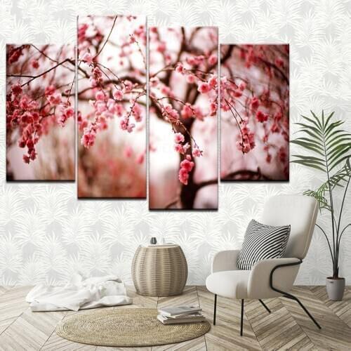 Canvas Painting HD Cherry Blossoms Trees Flowers 4 Pieces Wall Art Painting Modular Wallpapers Poster Print Home Decor
