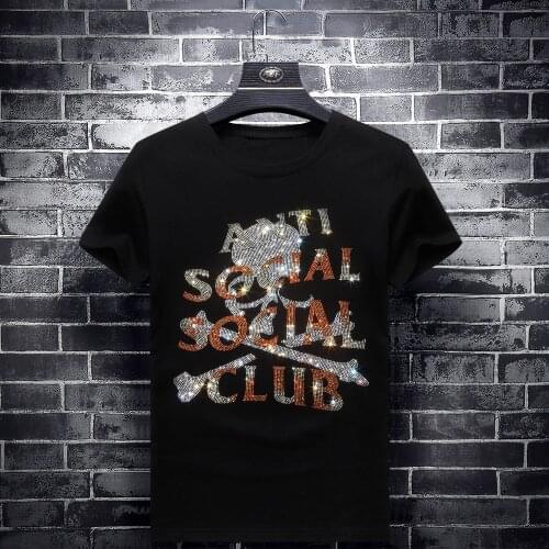 Skull 2021 Rhinestone T Shirt Men Short Sleeve Fashion Social Clothing Streetwear O Neck Modal Cotton Tshirts Calaveras Camiseta