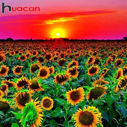 Huacan Full Square Diamond Embroidery Painting Sunflower 5D DIY Diamond Mosaic Kit Landscape Decoration For Home
