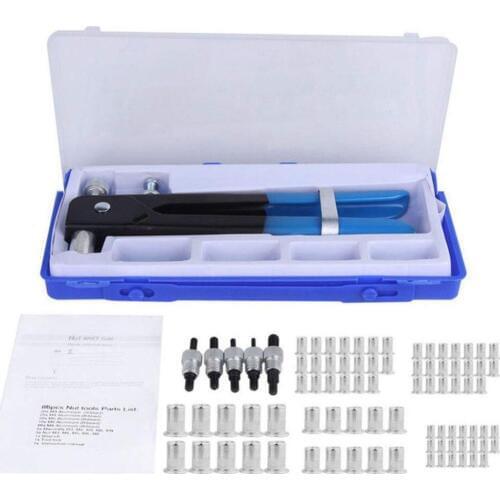 106PCSManual Pull Gun Pull Cap Gun Rivet nut Set Manual nut Gun Set Gun Blind Rivet Hand Tool 106PC Nut Inserts Heavy Duty Rivet