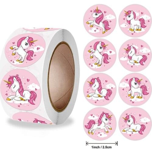 500pcs Cartoon Unicorn Stickers Lables for Girls Birthday Party Homemade Cookie DIY Soap Candy Bag Decoration Classroom Reward