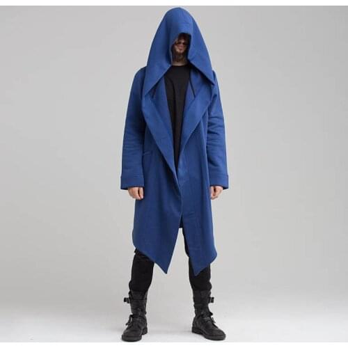 2021 New Fashion Mens Hooded Cloak Overcoats Autumn Winter Solid Loose Long Cardigan Coats Men Casual Sweater Outerwear Vintage