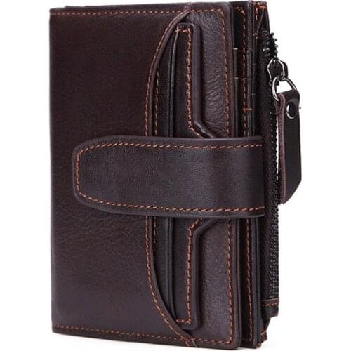 New RFID Anti-theft Brush Head Layer Genuine Leather Mens Wallet Short Oil Wax Cowhide Bag