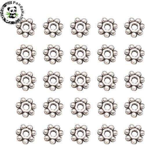 Pandahall 1000 pcs Tibetan Antique Silver Color Spacer Beads Snowflakeg for Jewelry Making DIY Bracelet 4~4.5x1.5mm Hole:1mm