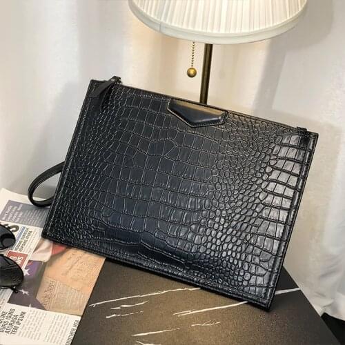 Crocodile Pattern Designer Mens Big Clutch Bag Leather PU Handy Bag Business Fashion Document iPad Briefcases Male Shoulder Bag