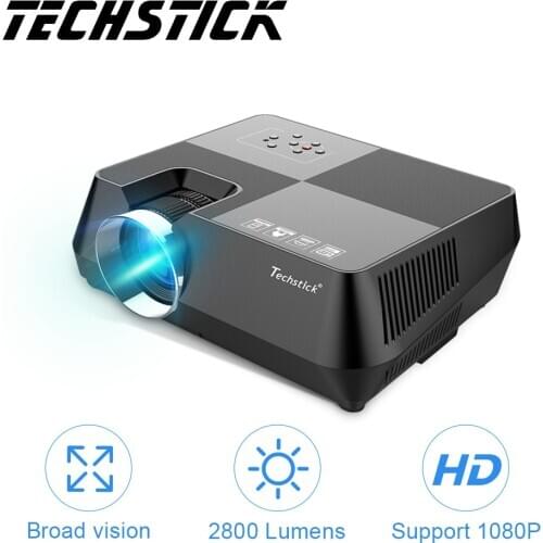 Techstick LED Projector 2800 Lumens 3.5mm Audio Support Full HD 1080P HDMI Wired Sync Display Video Projector Home Cinema WF400