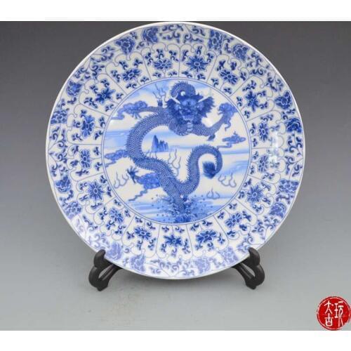Rare old Chinese porcelain plate,white and blue,Flying Dragon,Hand painting, Decoration /Collection/ crafts,Free shipping
