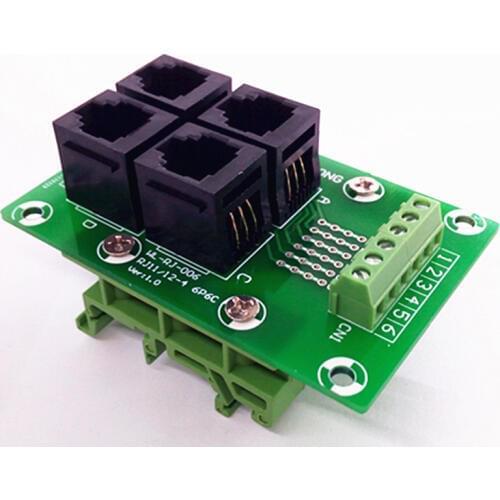 RJ11/RJ12 6P6C Jack 4-Way Buss Breakout Board, Terminal Block, Connector