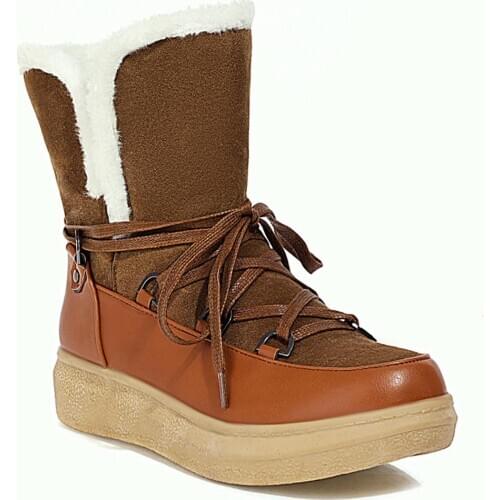 Thick-Soled Cross Straps Explosive Snow Boots Waterproof Platform Winter Warm Womens Boots Frosted Stitching PU Mid-Calf Boots