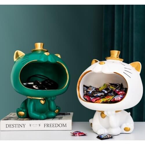 Nordic Luxury Cat Statue Candy Snacks Storage Home Decoration Livingroom TVcabinet Window Wine Cabinet Porch Decoration Figurine