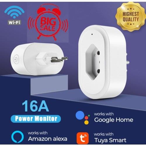 WiFi Smart Plug 16A BR Socket Tuya Smart Life APP Work With Alexa Google Home Assistant Voice Control Power Monitor Timing