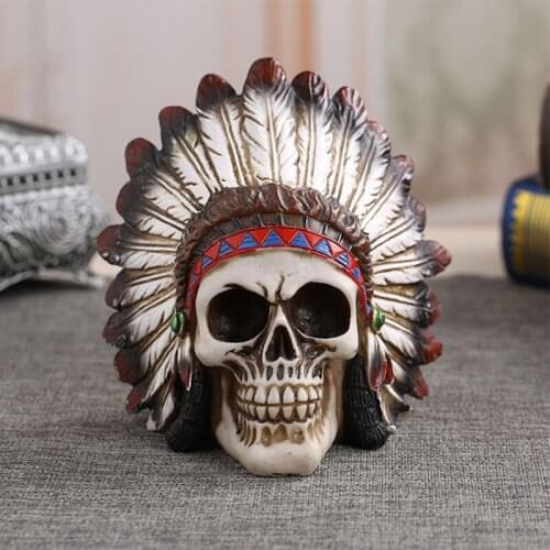 Resin Indian Skull Sculpture Halloween Party Decoration Creative Skull Head Props Haunted House Horror Decor Animal Skull Statue