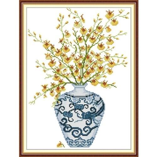 Everlasting Love Blue and White Porcelain Vase Ecological Cotton Chinese Cross Stitch Kit 14CT Stampted Wedding Home Decoration