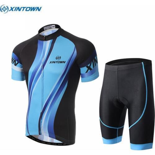 XINTOWN Team Mens Ropa Ciclismo Cycling Jersey Gel Pad Bib Short Set MTB Bike Bicycle Clothing Sets Blue-black