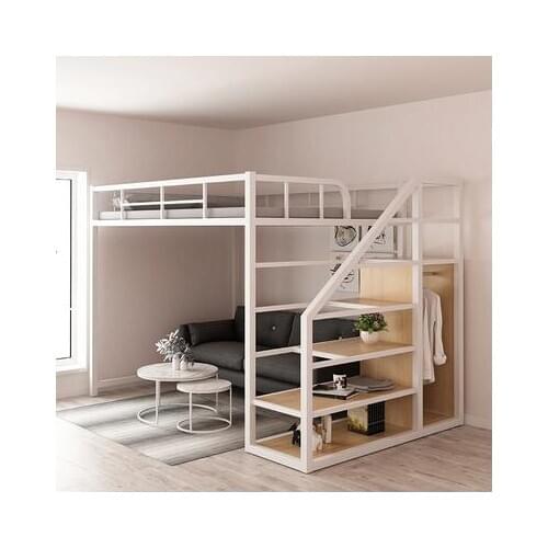 Iron work elevated bed under the empty single upper layer double layer small family space saving attic bunk apartment high and l