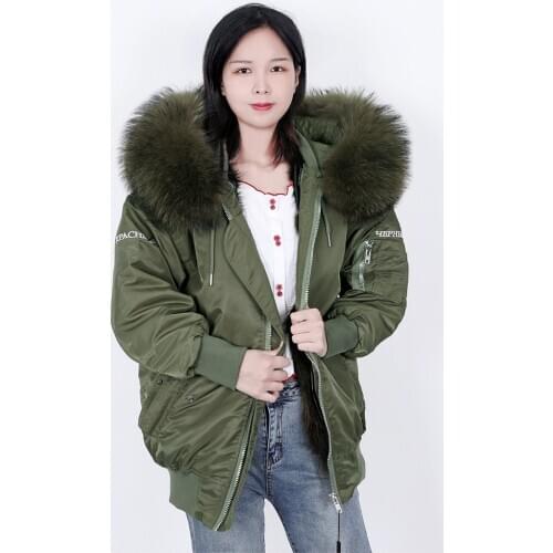 2020 new fashion womens clothing Natural raccoon fur big collar Raccoon lining Female winter jacket park embroidery coat