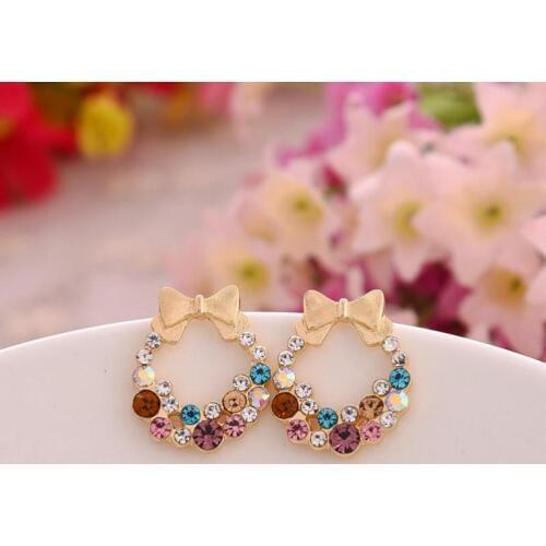 2016 New Fashion Jewelry Designer Colorful Rhinestone Butterfly Bow Earrings Female Brincos Earring Stud Women Post Earrings