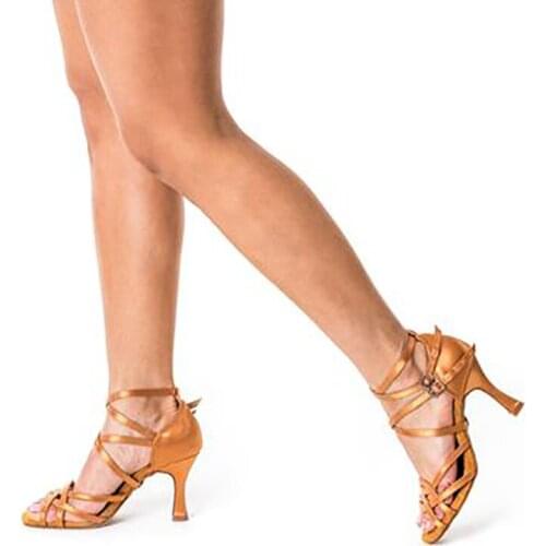 Evkoodance Practice Women Dance Shoes 8cm Heeled Satin Latin Salsa Ballroom Shoes Ladies Club Party Women Dance Shoes Brown Shoe