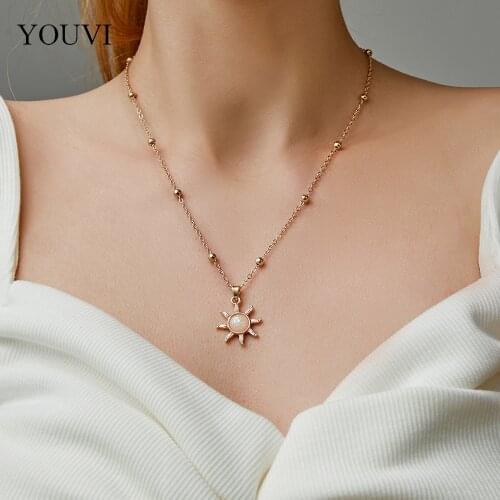 YOUVI Goth Opal Sun Necklace for Women Korea Fashion Womens Chain on the Neck Choker Jewelry Pedants Wedding Necklace