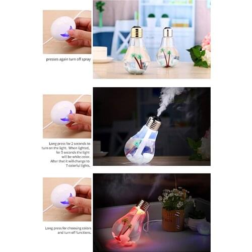 400ml Colorful Light Creative Bulb Humidifier Aroma Diffuser Silver Lamp