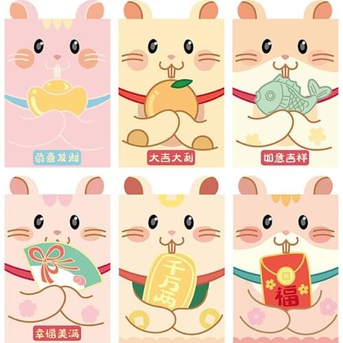 6Pcs/Pack 2020 Chinese Cartoon Rat Red Envelope Children New Year Red Pocket