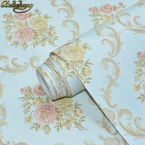 Beibehang Embossed American pastoral flowers Wallpaper Roll Floral Non-woven Wall Paper wallpaper for walls 3 d living room