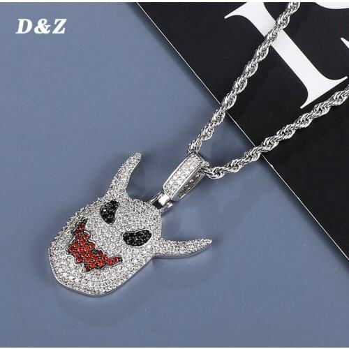 D&Z New Full Iced Out Micro Pave Demon ShapeFairy Necklace Iced Cubic Zirconia Little Devil Pendant Chains Jewelry Women Men