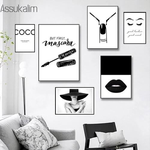 Black And White Canvas Art Print Fashion Poster Eyelashes Lips Wall Painting Sexy Woman Posters Modern Wall Pictures Home Decor
