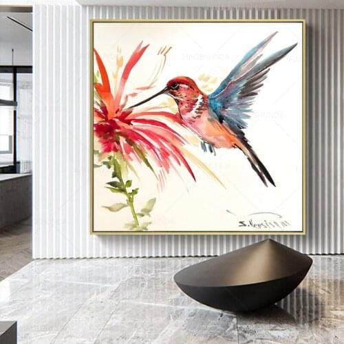 Color Hummingbird Picking Nectar Painting Print On Canvas Posters Modern Wall Art Pictures for Living Room Cuadros Decor