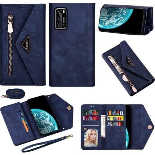 Zipper Diagonal Flip Wallet Leather Case For Huawei P40 P30 P20 Mate 10 20 Pro Lite Y6 Y7 P Smart Plus 2019 Cards Phone Cover