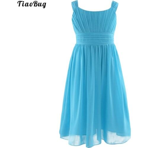 4 To 14 Years Kids Girls Sleeveless Pleated Chiffon Flower Girl Dress Princess Pageant Wedding Bridesmaid Birthday Party Dress
