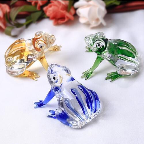 Cute Frog Figurine Crystal Miniature Glass Animal Crafts Paperweight For House Ornaments Home Decoration Accessories Gifts