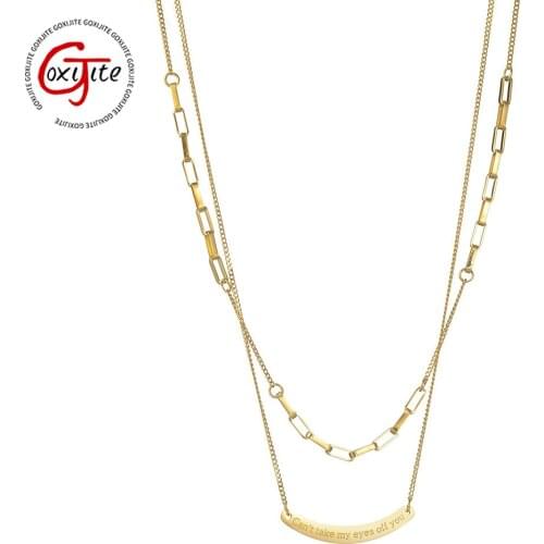Goxijite 2021 Hot Sale Women Double Layer Necklace Stainless Steel Curved Letter Charming Necklaces Party Jewelry Gift