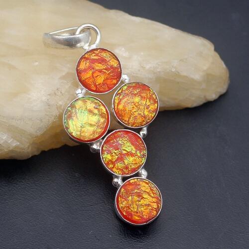 Hermosa Fantasy Natural Origin Dichroic Glass Charms Necklace Pendant 2 1/8 inch A688