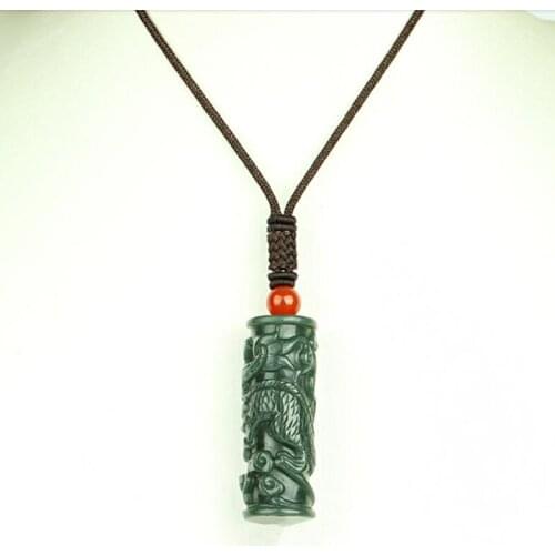 Natural Hetian Jade Dragon pillar Jade Pendant Jewelry Lucky Exorcise evil spirits Auspiciou Amulet Fine Jewelry Jade Pendant