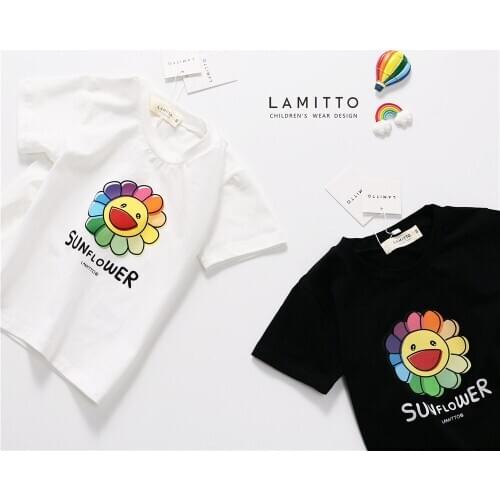 Tonytaobaby Summer New Style Boys and Girls Sun Flower Printed T-shirt Pure Cotton