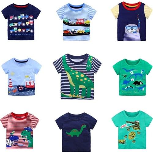 Boys Short Sleeve Cotton T-Shirt Kids Brand Dinosaur Car Design Cartoon T Clothes Children Short Sleeve O-neck Tops Clothing