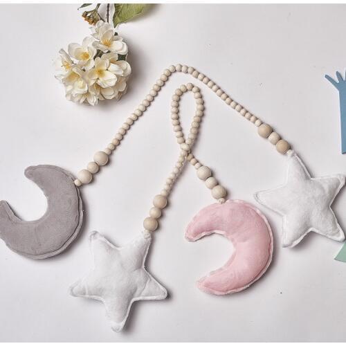 INS Wooden Beads Tassel Ornament Moon Star Heart Kids Room Decoration Nursery Tent Hanging Pendant Wall Decor Photography Props