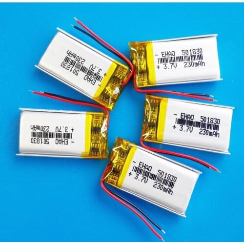 5 pcs 3.7V 230mAh 501830 501730 lithium polymer Lipo rechargeable battery for MP3 GPS bluetooth smart watch headset camera