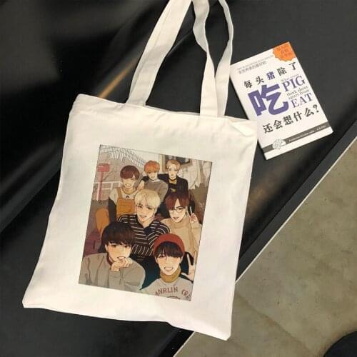 Cartoon Bangtan Boys V Jin Jungkook Suga Harajuku Shoulder Canvas Bags Women Rm J-hope Rm Ulzang Handbag Cartoon Crossbody Bag